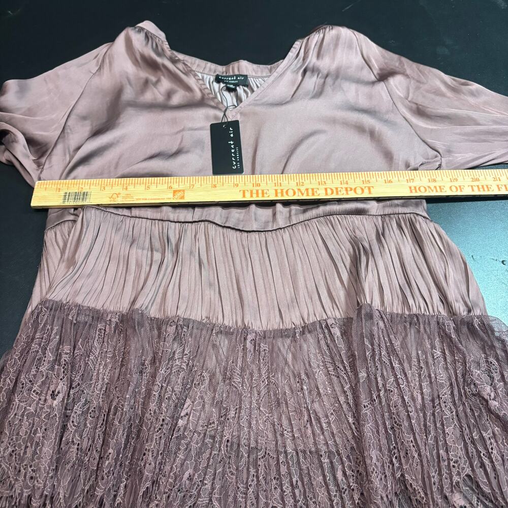 NWT Current Air Los Angeles M Blouse Mauve Pleated Lace Hem Boho Romantic - Picture 5 of 8